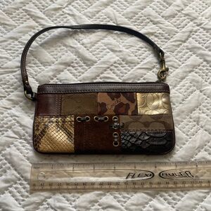 Coach Patchwork Wristlet in Brown and Gold